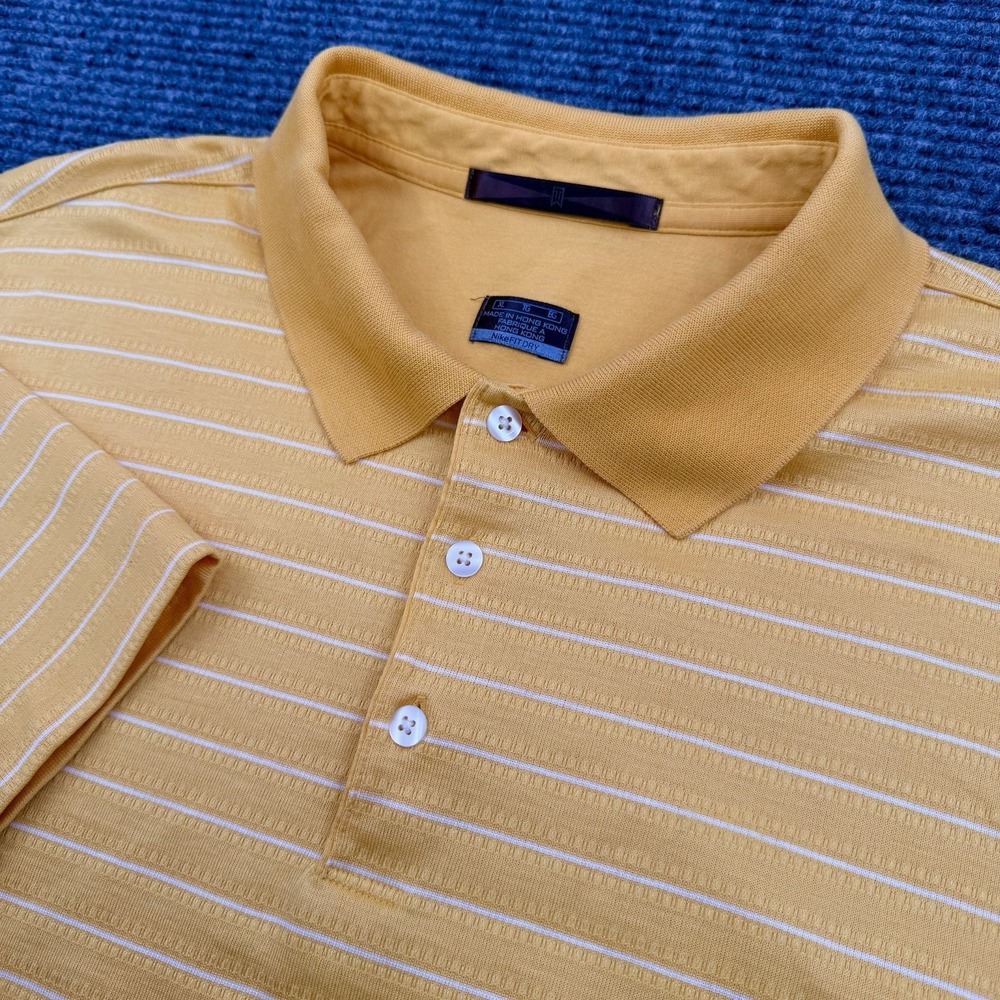 Y2K Tiger Woods Performance Polo Shirt Men's Size XL Yellow White Vertical Line